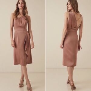 Reiss Sara Ruffle Satin Pleated Rose Cocktail Dress Size 6